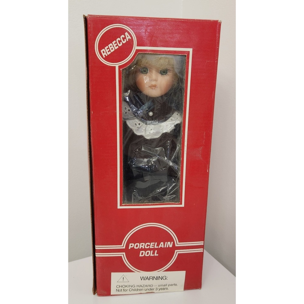 Rebecca Porcelain Doll 12" Green Velvet Dress & Bonnet in Original Box Vintage